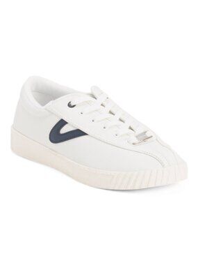 TRETORN Men's White Leather Sneakers with Navy Side Accent